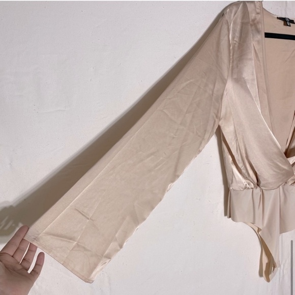 Missguided Champagne Satin Drapey Open Front Bodysuit 12 - Picture 8 of 12